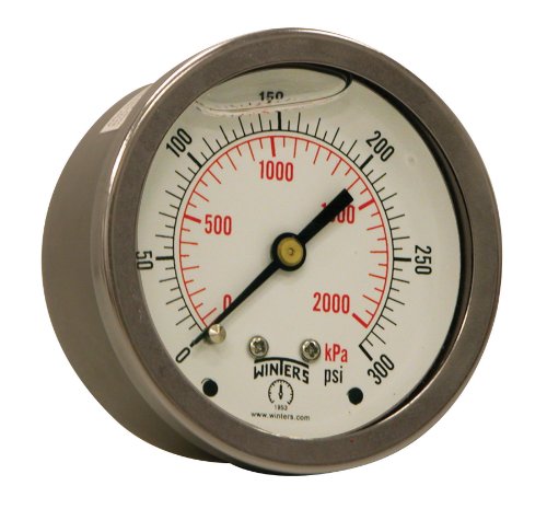 psi center - Winters PFQ Series Stainless Steel 304 Dual Scale Liquid Filled Pressure Gauge with Brass Internals, 0-300 psi/kpa,2-1/2