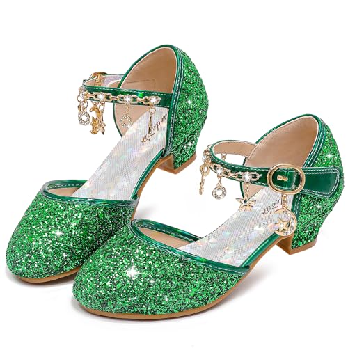 Image of Furdeour Girls Dress Shoes Princess Crystal High Heels Flower Girl Shoes