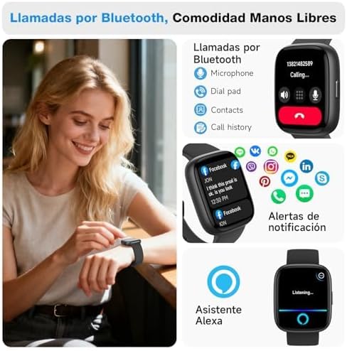 VRPEFIT Smart Watch for Women Men, Whatsapp Notifications, 1.83″ HD Touchscreen with Bluetooth Calling, Heart Rate, Blood Oxygen, Sleep Monitor, 100+ Sports Modes, IP68 Waterproof for Android iOS 4