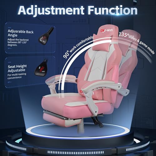 Image of DL-win Video Gaming Chairs for Adults, Gamer Chair with Footrest, High Back, Big and Tall Gamer Chair's with Massage Lumbar Support, 360 Swivel Height Adjustable Computer Chaires, Pink