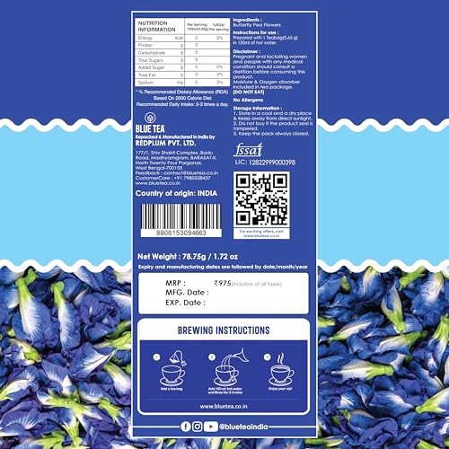 Image of BLUE TEA - Butterfly Pea Flower Tea - 25 Tea Bags (Pack of 3) Plant Based | Weight Management | Antioxidant Rich | Shankhpushpi | Caffeine Free - Flower Based Tea | Single Tear Box | Easy Pull Sachets