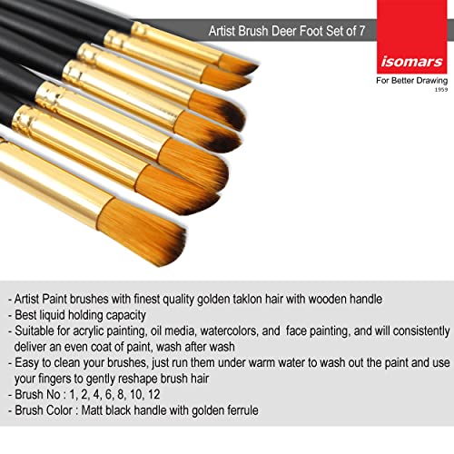 Image of Isomars Deer Foot Paint Brush Set - Set of 7 Artist Brushes for Acrylic, Watercolor, Oil & Texture Effects - Ideal for Fur, Foliage, Stippling & Dry Brush Techniques