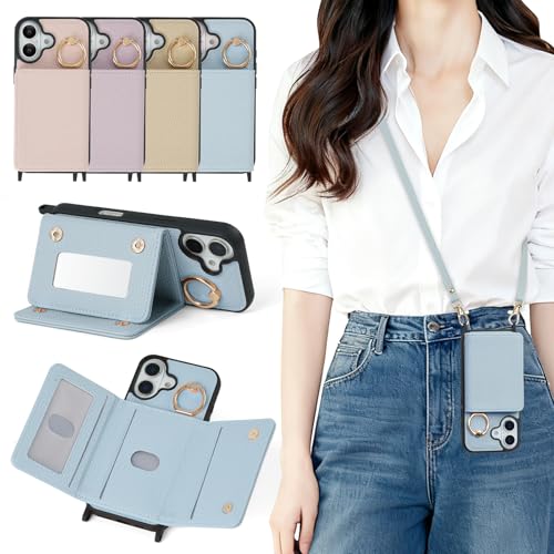 YooFa iPhone 16 �P�[�X �蒠�^ iPhone16 �X�}�z�P�[�X �����ق� 16 ���z�^ �g�уJ�o�[ �A�C�t�H��16 �P�[�X �V�����_�[�X�g���b�v�t�� �ϏՌ� �h�X�@�\ (�J�[�h���[/���ϋ�/�����O�t��) ������� ���� �������� �΂ߊ|��