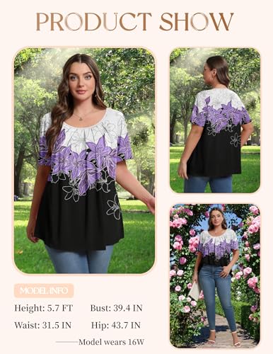 IN'VOLAND Plus Size Women's Tops Tunic Short Sleeve Crew Neck Shirts Casual Soft Blouse3