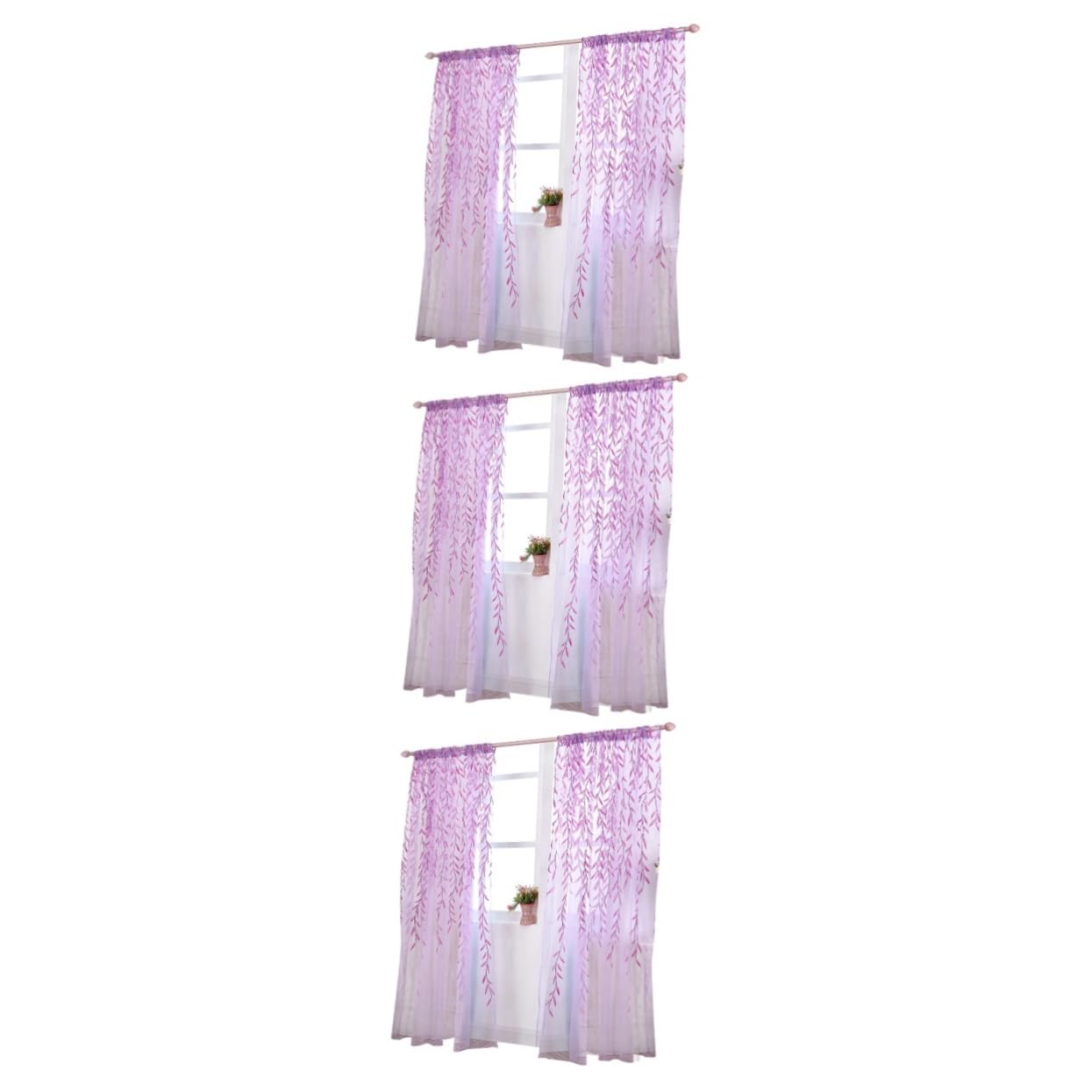 3 pièces rideaux voilages transparents en tulle à poches motif wicker salon chambre