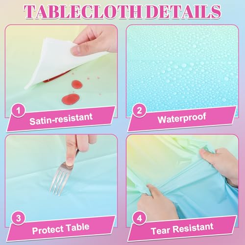 Image of NatNarr 3 Pack Plastic Pastel Tablecloths, 54 x 108 Inch Disposable Princess Table Cloth Rainbow Table Cover Waterproof Rectangle Birthdays Party Tablecloth for Girl Princess Birthday Party Supplies
