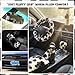 18 Pcs Cow Print Car Accessories Set Interior - Fluffy Steering Wheel Cover, Seat Belt & Rearview Mirror, Armrest Cover, Coasters, License Plate Frame & Stickers - Cute Car Decor for Women (Black)