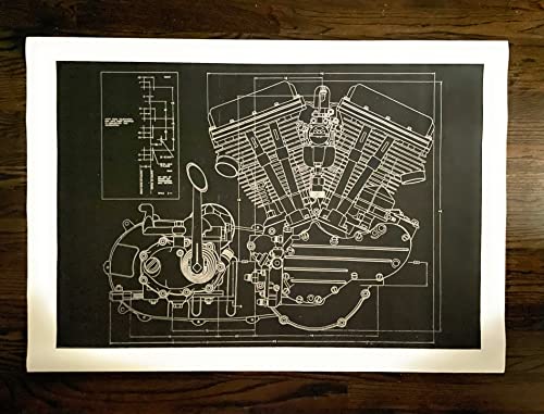 Harley-Davidson Art Gifts Vintage Panhead Motorcycle Blueprint 28” X 40”. 24 X 36 inside white border (Frame not included)