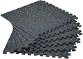 SUPERJARE 0.4'' Thick 6 Pcs 24 Sq Ft Rubber Top Exercise Equipment Mats, High Density EVA Foam Mats with Rubber Top, Interlocking Gym Flooring for Home Gym, Protective Workout Mat, Black/Blue