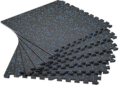 SUPERJARE 0.4'' Thick 6 Pcs 24 Sq Ft Rubber Top Exercise Equipment Mats, High Density EVA Foam Mats with Rubber Top, Interlocking Gym Flooring for Home Gym, Protective Workout Mat, Black/Blue