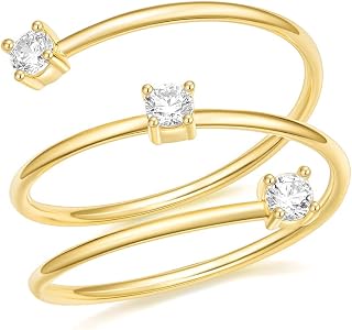 Wedding Bands for Women 14k Gold Plated Thin Stackable Cubic Zirconia Dainty CZ Engagement Rings for Her Size 4-12