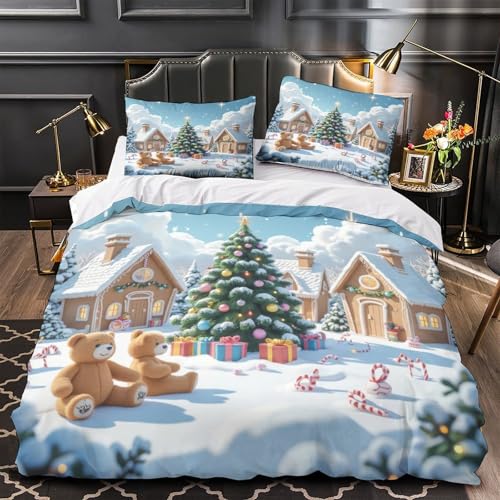 Housse de couette Noël microfibre parure anti-allergie lit - 2