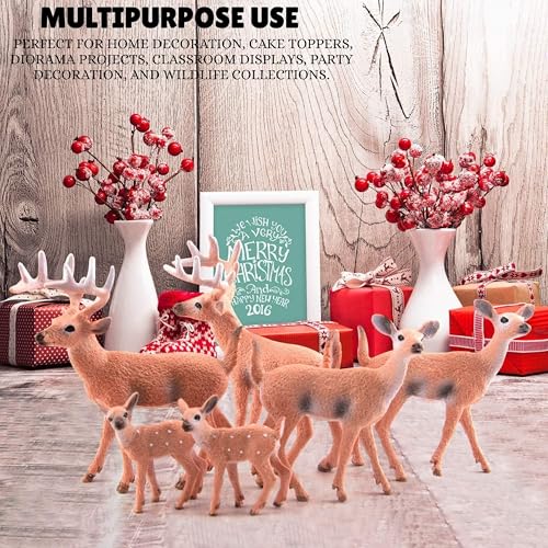 Image of Deer Family Animal Toy for Kids | 6 PCS Realistic Wild Forest Animals Cute Deers Miniatures Action Figurines Toys for Boys and Girls Birthday Gifts for Children | Decoration & Educational Item