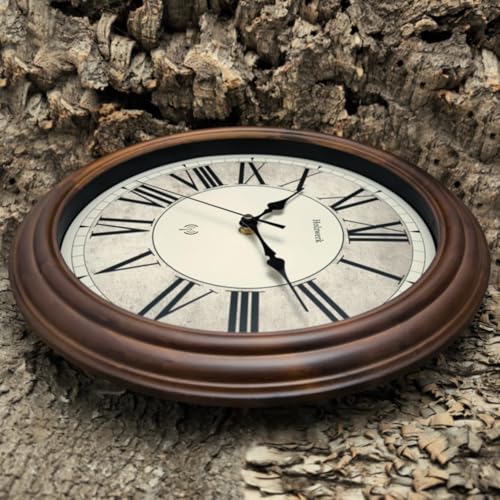 Reloj de pared radiocontrolado de madera maciza de diseño vintage 7