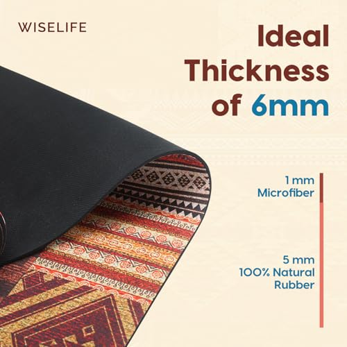 Image of Wiselife Microfiber & Natural Rubber Yoga Mat + Carry Strap | 5MM | Extra Large Extra Wide | Anti skid Anti slip for Yoga & Workout (Marrakesh)