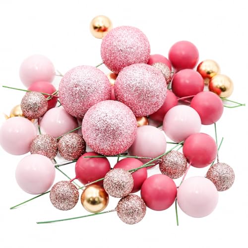 Pink Series Cake Ball Toppers Decorations, 50 Pcs Mini, 4 Size