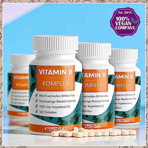 Vitamin B Komplex 365 Tabletten - B Komplex mit B12 - alle 8 B-Vitamine (B1, B2, B3, B5, B6, B7, B9, B12) + Co-Faktoren Cholin & Myo-Inositol, laborgeprüft mit Zertifikat, vegan