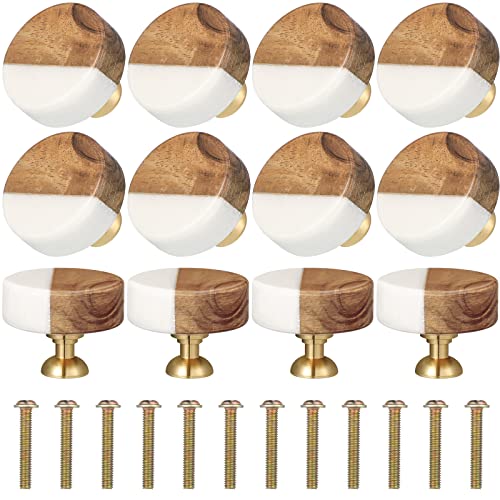 White Marble Stone Cabinet Knobs Wood Drawer Knobs Modern Dresser Cabinet Knobs Round Dresser Pull Handle Hardware Decorative Wood Drawer Small Furniture Knobs For Cupboard Cabinet Desk (12 Pcs) #TOP14
