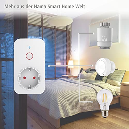 Hama WLAN-Steckdose (funktioniert ohne Hub, 3680 W, ferngesteuert via Amazon Alexa/Google Home/App, 2,4 GHz, Smart Steckdose, kompatibel mit Echo/Echo Dot/Echo Spot/Echo Plus/Echo Show)