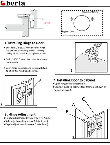 Berta (40 Pieces) 1/2 Inch Overlay Soft Closing Face Frame Cabinet Hinges, 105 Degree 6-Ways 3-Cam Adjustment Concealed Kitchen Cabinet Door Hinges With Screws (1/2 In. Overlay, 40 Pieces) #TOP2
