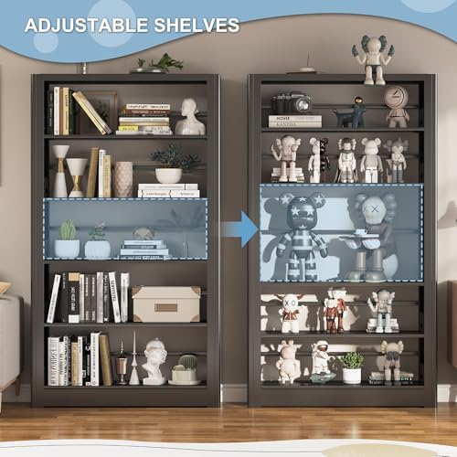 Image of VASAAOSD Metal Bookshelf, 5 Tier Black Bookcase with Adjustable Storage Shelves, 69 inch Tall Book Shelf for Home Office, Bedroom, Library, Living Room, Easy to Assemble