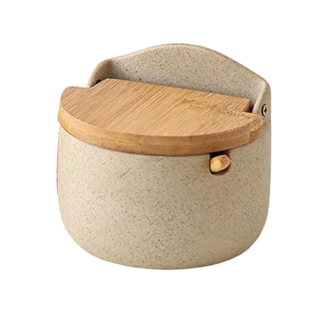 Hndhbfgrt Ceramic Seasoning Jar with Bamboo Lid Spice Storage Box Kitchen Salt Sugar Spices Household Container with Spoon