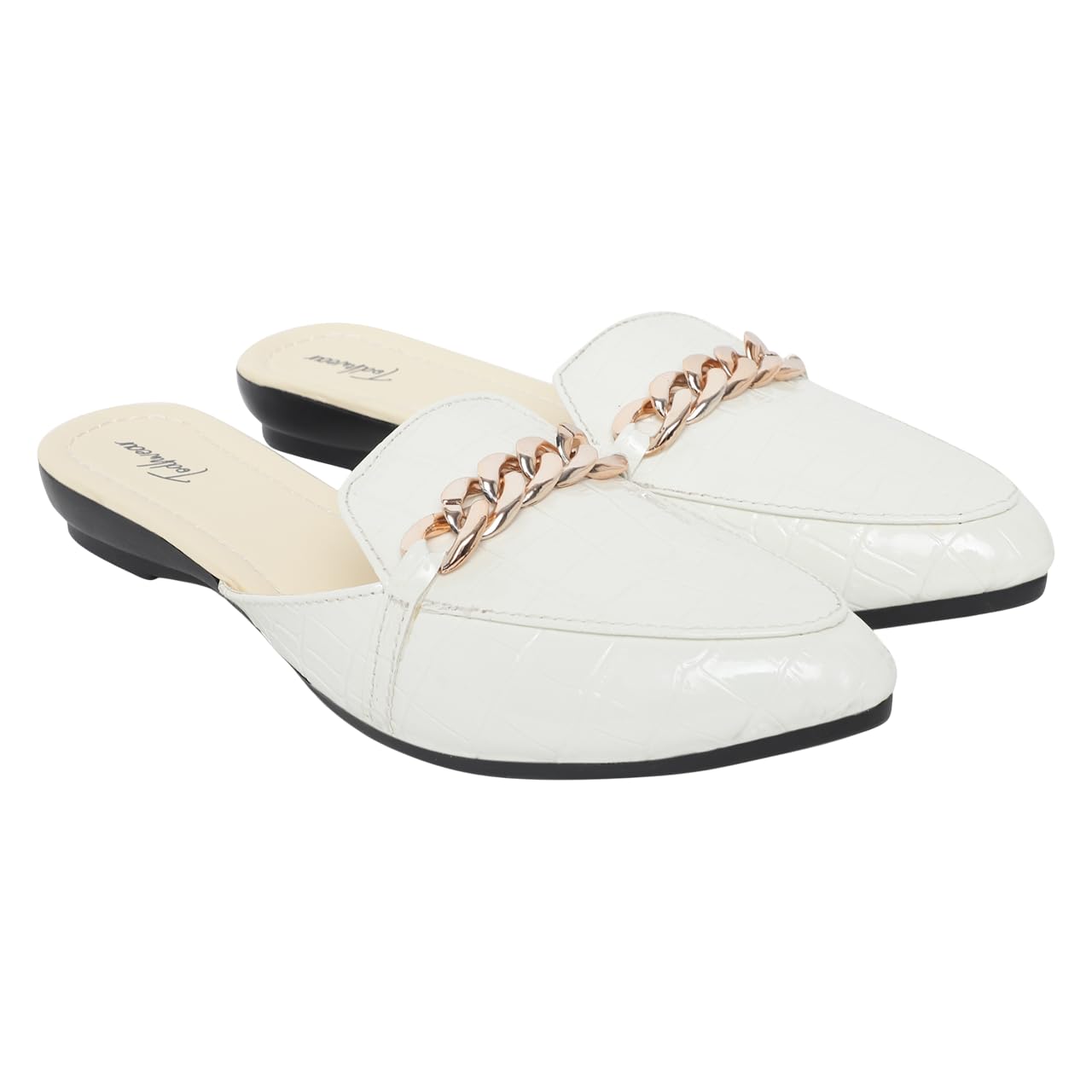 Women Chain Decorated Mules Sandals | Slip-On Flat Backless Slides for Casual | Flat Fashion Sandals |-image-7