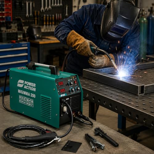 Image of Sulfar Power Action IGBT Welding Machine MIG /MMA200 Voltage 160-240V-50Hz No Load Voltage 65V, Current Range 20-200A Max Input Current: MMA: 27A MIG: 25A With Two LCD Display (200, Green)