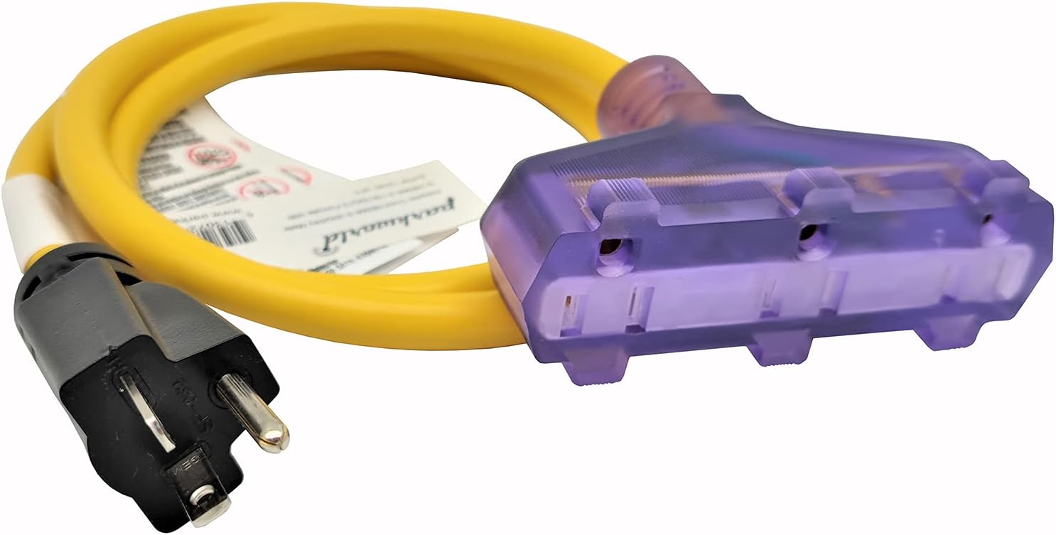Parkworld 885903 Power Adapter Cord NEMA 5-20P Male to (3) 5-15R Household Tri Outlet 15 AMP Female x 3, 125 Volt, 4FT