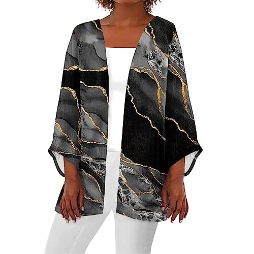 DuDubaby Cardigan Sweaters for Women Round Neck Lightweight Kimono Cardigans Long Sleeve Medium Length Retro Printed Coat