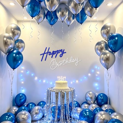 Image of TONIFUL Happy Birthday Sign for Backdrop - Glitter Navy Blue Silver Felt Banner - Includes Dot Glue - Perfect for Birthday Party Backdrop,Wall Decr,Balloon Arch,Photo Background