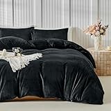 WARMDERN Black Velvet Duvet Cover Set King Size, Luxury Milk Velvet Bedding Duvet Cover with Zipper Closure, 3pcs Ultra Soft Duvet Covers for All Seasons, 104' x 90', Black