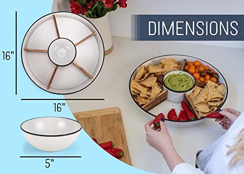Nat & Jules Wood Partitions Matte White 16 Inch Metal Enamel Divided Chip And Dip Tray #TOP1