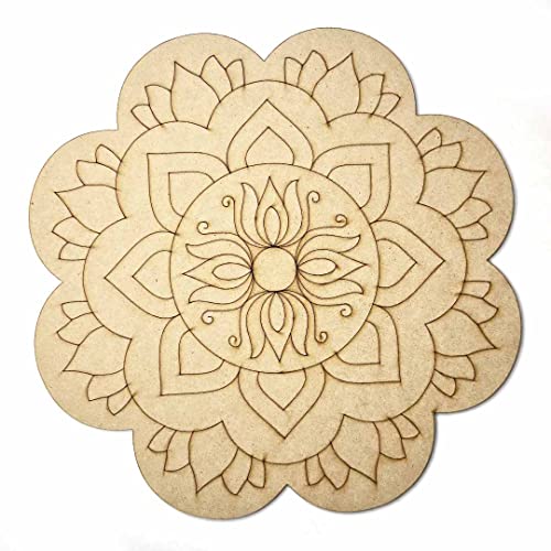Image of Adikala Lotus Shaped With Mandala Engraved Design MDF for DIY | Art Decor | for Decorations, Festival Gift, Wedding Decorations 12.inch