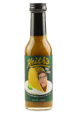 Keiths Taco Sauce by Heatonist, Mild Hot Sauce Made with Natural Ingredients Serrano & Jalapeno Peppers, 5 fl oz Bottle 1-Pack