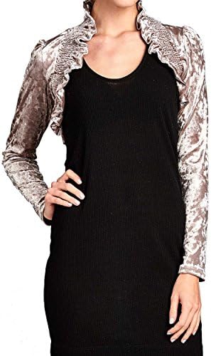 TheTrueLove Junior Size Crush Velvet Long Sleeve Front Shirred Shrug Bolero, Small, Black