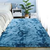 linyingdian Hochflor Teppich wohnzimmerteppich Langflor - Teppiche für Wohnzimmer flauschig Shaggy Schlafzimmer Bettvorleger Outdoor Carpet. (Blau, 80x160cm)