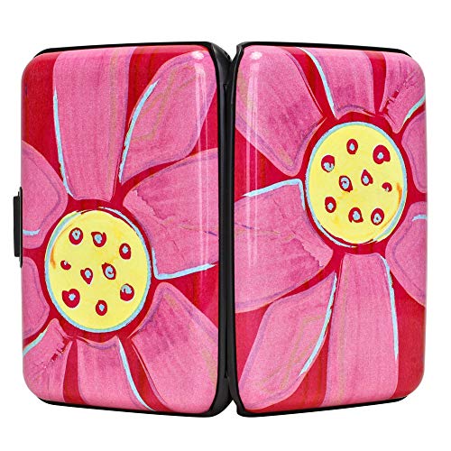 Image of ELFISH RFID Blocking Credit Cards Holder Aluminum Wallet Metal ID Case for Men Women (Big pink flower)