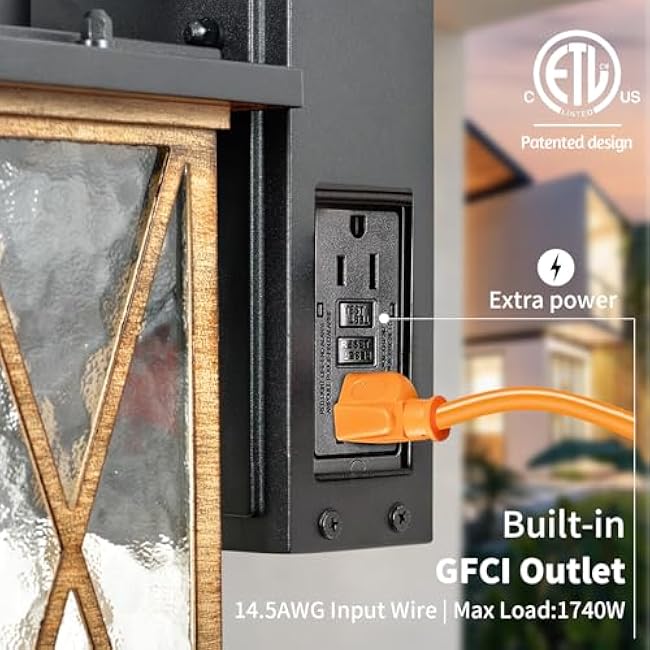 Porch Light Outdoor Lantern Wall Light Industrial with Rustic Wood-Like Finish