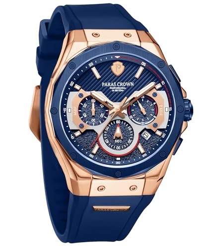 Paras Crown Watches for Men Luxury Japanese Quartz Movement Chronograph