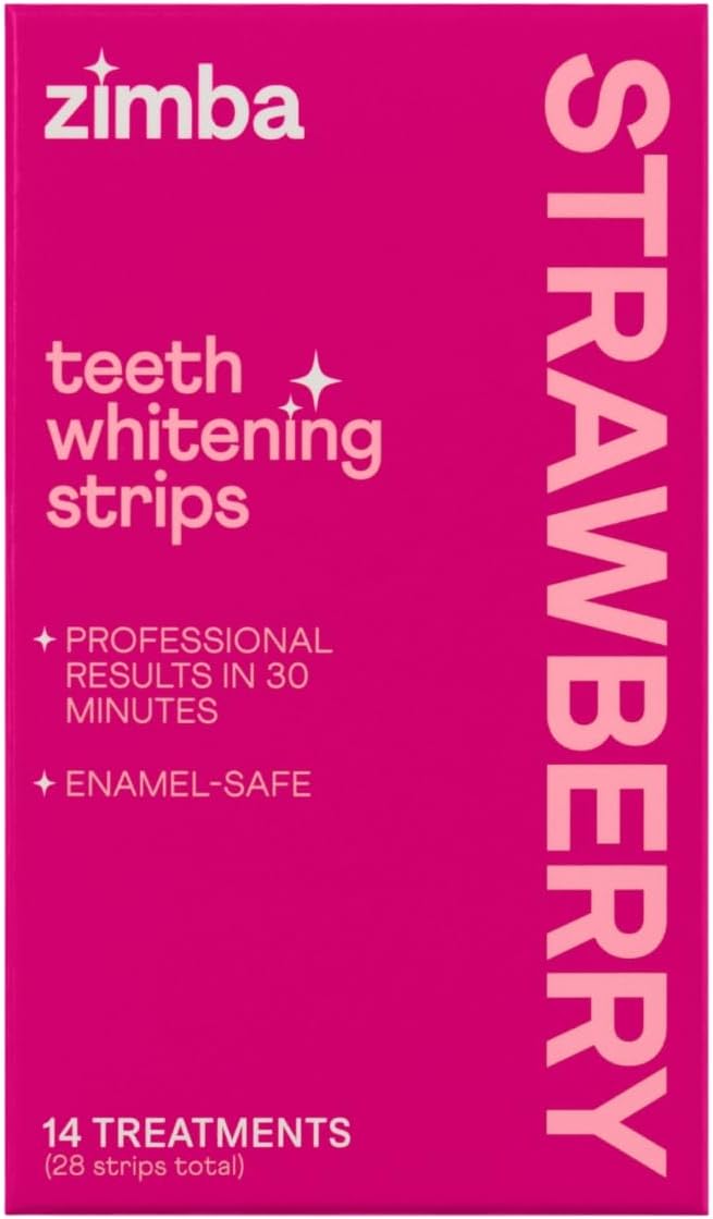 Strawberry Flavored Teeth Whitening Strips | Vegan, Enamel Safe Hydrogen Peroxide Teeth Whitener for Coffee, Wine, Tobacco, and Other Stains | 14 Day Treatment | Strawberry