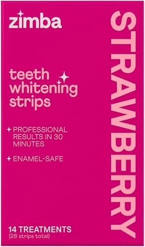 Zimba Tiras blanqueadoras dentales con sabor a fresa | Blanqueador dental vegano y seguro para el esmalte con peróxido de hidrógeno para café, vino,
