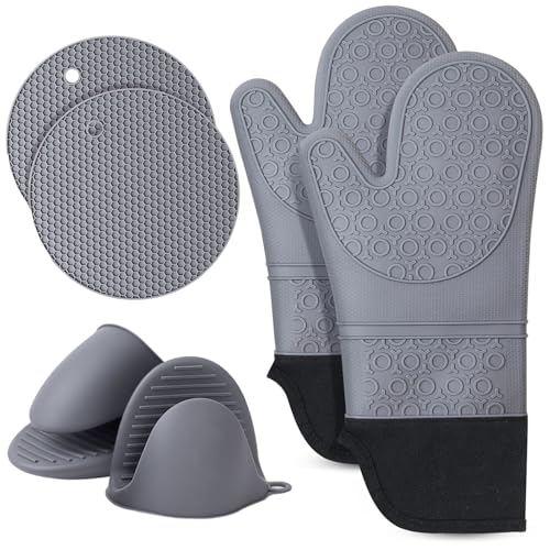 Ofenhandschuhe Silikon isoliertes Handschuhe-Set:450 °F hitzebeständige, rutschfeste Küchenhandschuhe zum Backen, Grillen und Kochen, Küchenzubehör
