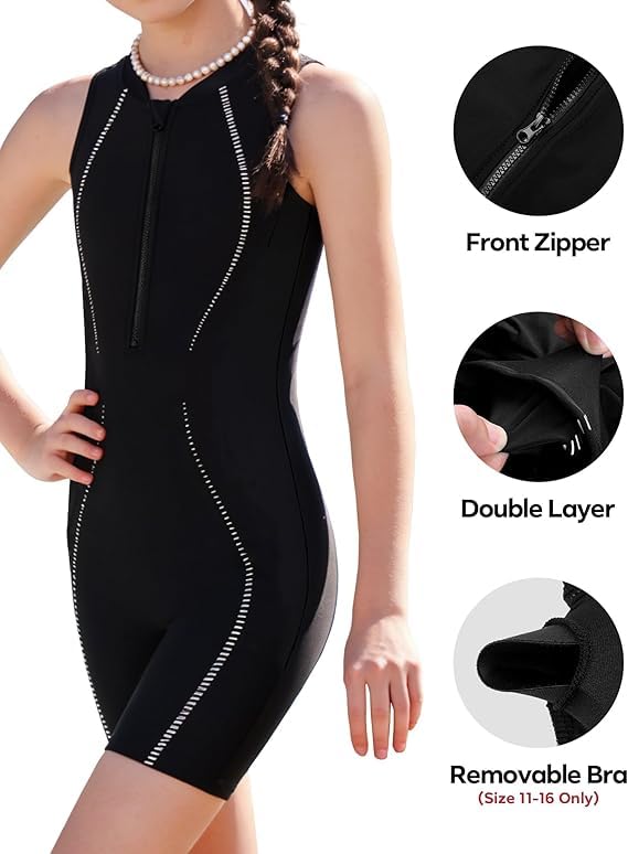 Charmo Maillot de bain pour fille avec fermeture éclair 7-16 ans