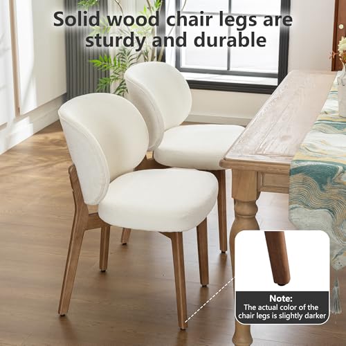 Image of YOUNIKE Single Dining Chair Modern Kitchen Dining Room Chair Beige | Chenille Fabric Upholstered Armless Side Accent Chair with Back 20.1 inch Wide Padded Seat Wooden Legs for Living Room Bedroom