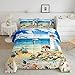 Sea Lighthouse Comforter Set Twin Size,Blue Ocean Beach Turtle Birds Animal Bedding Set for Kids Boys Men,Starfish Shell Colorful Flowers Quilted Duvet Set with 1 Pillowcase