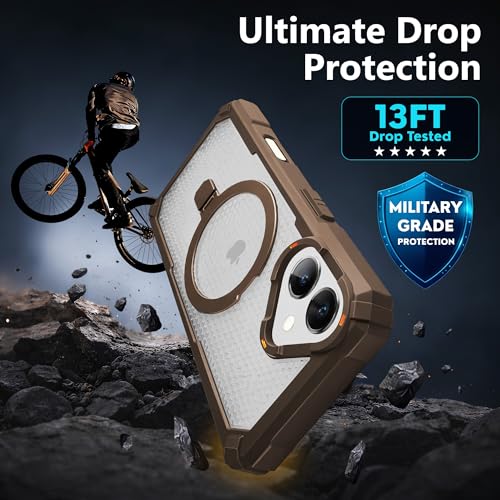 Image of AIBEX Transparent Back Cover Compatible for iPhone 16 Plus| Mag-Saf Magnetic Ring Kickstand | Shockproof Dual Layer Military Grade Drop Protection Armor Case| Wireless Charging Support - Brown