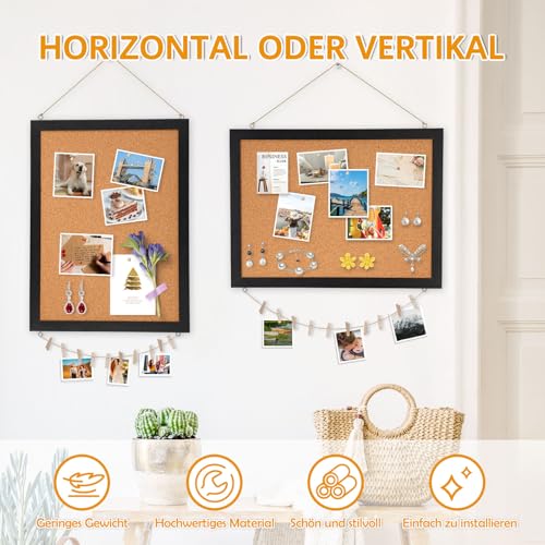 DOLLAR BOSS Pinnwand Kork 30×40cm Korkwand Pinnwand Klein Korktafel mit Schwarz Rahmen Doppelseitige Pinwand Büro Vision Board Für Zuhause, Küche