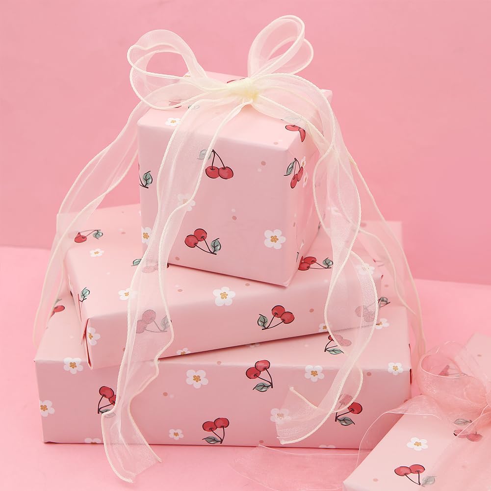 Central 23 - carta da regalo rosa - stampa ciliegia - confezione regalo 6 fogli - involucro di compleanno da donna - nuove bambine - adolescenti - riciclabile