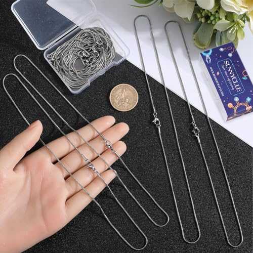SUNNYCLUE 12pcs 18 Inch/ 0.45m 1mm Silver Snake Chain Necklaces Bulk Stainless Steel Necklace Making Chain Metal Lobster Claw Clasps Cable Chains for jewellery Making Supplies Women Adult Diy Craft - Image 3
